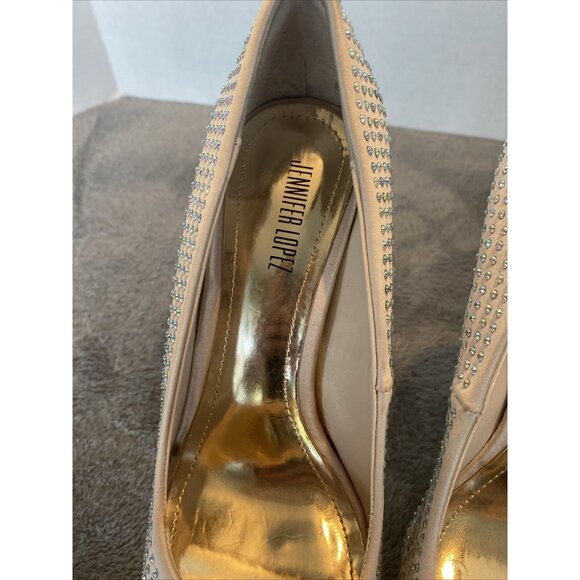Jennifer Lopez Nude Bedazzled Rhinestone Heels Tan Size 6M Stilettos open toe - Picture 6 of 15